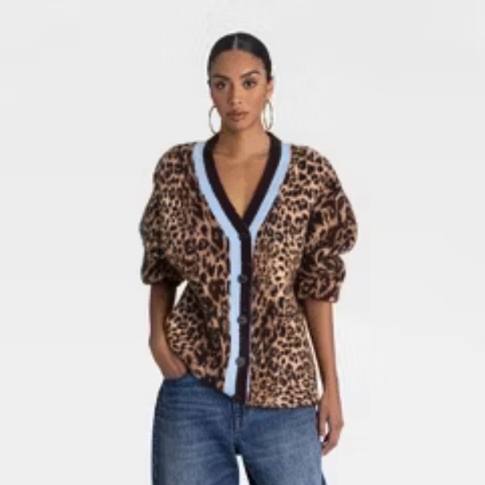 Hot item!! KBB by KAHLANA Leopard Print Cardigan with Blue Trim